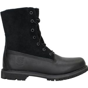Timberland Authentics Teddy Fleece Fold-Down Black Leather Women's Boots size 8